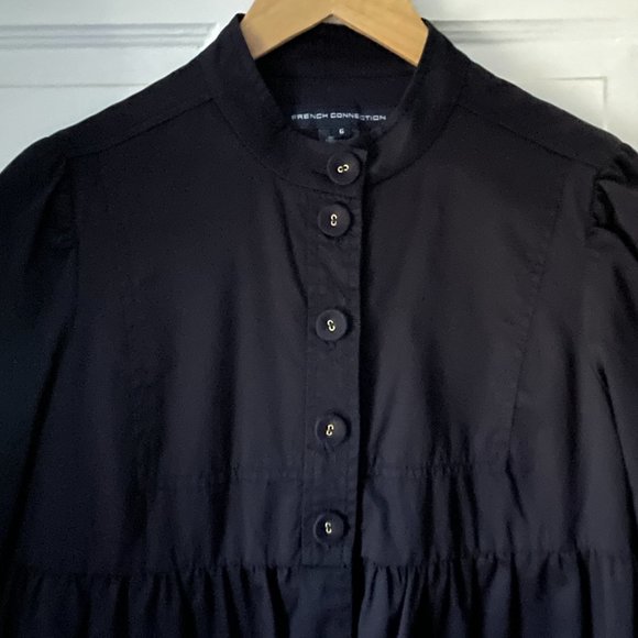 French Connection 3/4 Sleeve Button Up Smock Black Jacket Size 6 - Picture 7 of 14